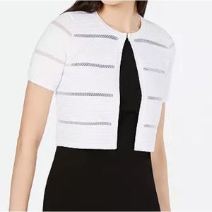 Crochet sweater cropped Size: S white short sleeve Cardigan